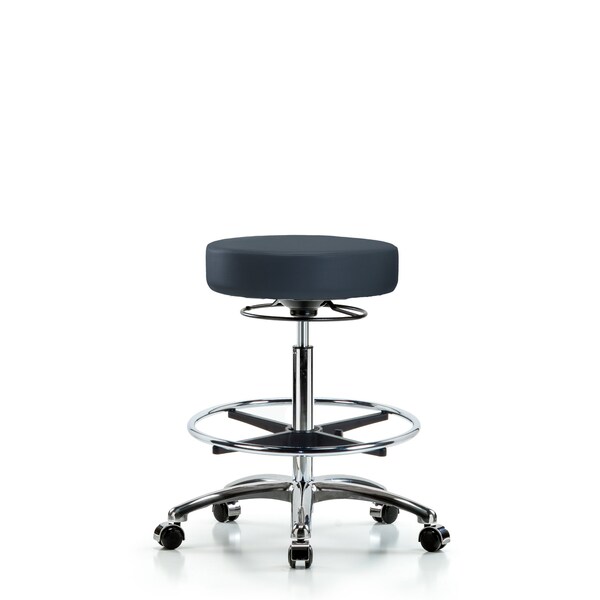 Blue Ridge Ergonomics Bench Stool, Hi, Chrm, Vin, CF, Castrs, Nav BR-VHBSO-CR-CF-CC-8582 - main