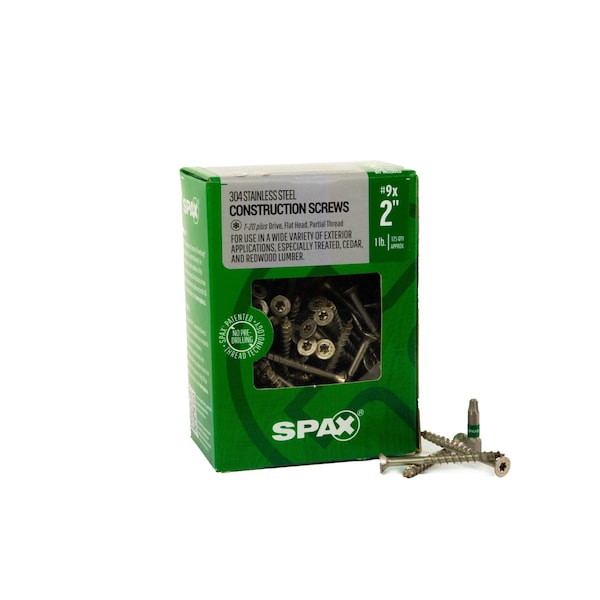 Spax #9 x 2 in Exterior 304 Stainless Steel Wood Deck Screws Construction Flat Head T-Star Plus, 125PK 4197000450504 - main