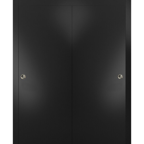 Sartodoors Sliding Closet Bypass Doors with Hardware, Planum 0010 Black Matte, Sturdy Rails Moldings Trims Har PLANUM0010DBD-BLK-6096 - main
