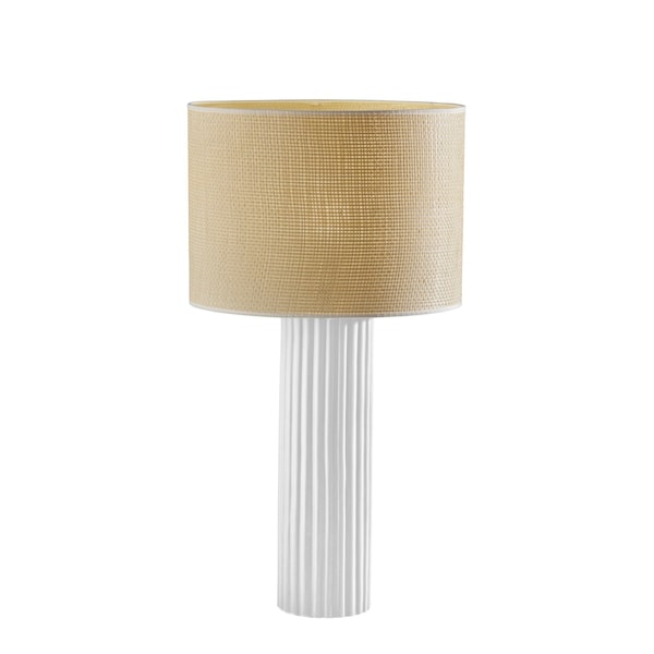 Homeroots 29" White Ceramic Cylinder Table Lamp With Beige Drum Shade 524628 - main