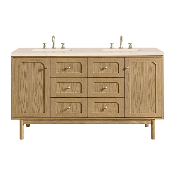 James Martin Vanities Laurent 60 in. Double Vanity, Light Natural Oak, w/ 3 CM Eternal Marfil Quartz Top 545-V60D-LNO-3EMR - main