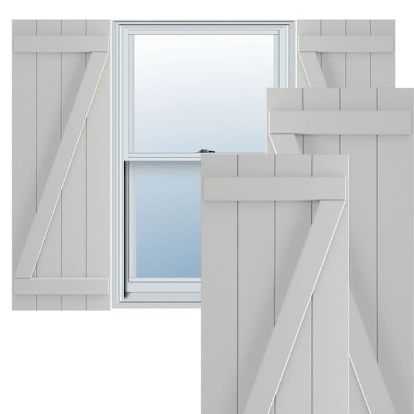 Ekena Millwork True Fit PVC Four Board Joined Board-n-Batten Shutters w/Z-Bar, Hailstorm Gray , 21 1/2W x 28H, PR TFP102BBF21X028ST - main
