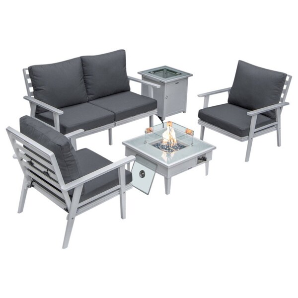 Leisuremod Walbrooke Modern White Patio Conversation With Square Fire Pit & Tank Holder, Charcoal WW-27-20-57-31-CH - main