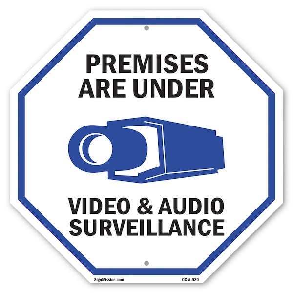 Signmission Premises Are Under Video & Audio Su, 10 Inch X 10 Inch, Plastic Sign OC-P-10-20 - main