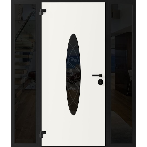 Vdomdoors Front Exterior Prehung Steel Door Ronex1277 Black Enamel 2 Sidelight Exterior Windows Sidelites RONEX1277EXD-BLK-W16+36+16xH80-RH-I - main