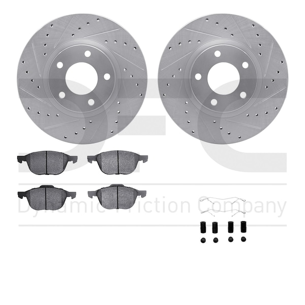 Dynamic Friction Co DFC Rotors-Drilled & Slotted-Silver w/ EURO 5000 Ceramic Brake Pads Incl Hdw 7612-80006 - main