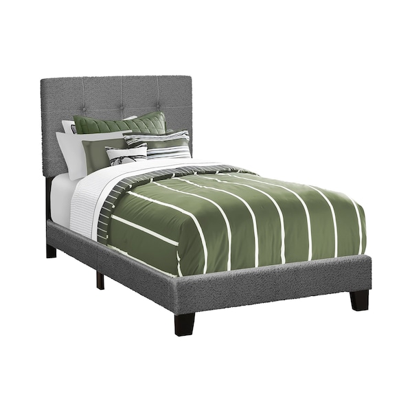 Monarch Specialties Bed, Twin Size, Upholstered, Frame Only, Youth, Teen, Juvenile, Dark Grey Boucle, Transitional I 5803T - main