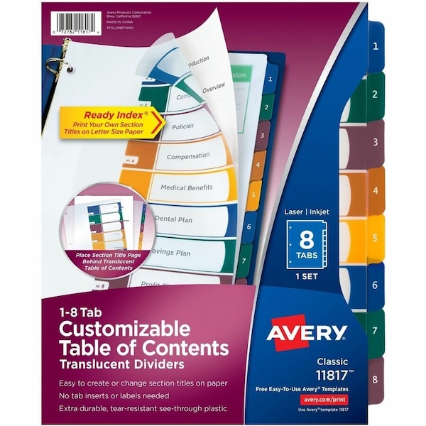 Avery Dividers, Toc, Plastc, 8Tab 24PK AVE11817 - main