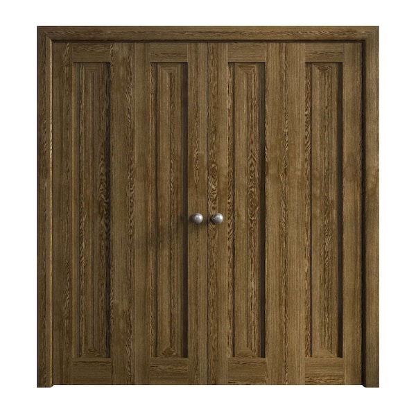 Sartodoors Sliding Closet Double Bi-fold Doors 72 x 96 inches, Ego 5006 Marble Oak, Sturdy Tracks Moldings Tr EGO5006DBF-DMR-72x96 (4* 18x96) - main