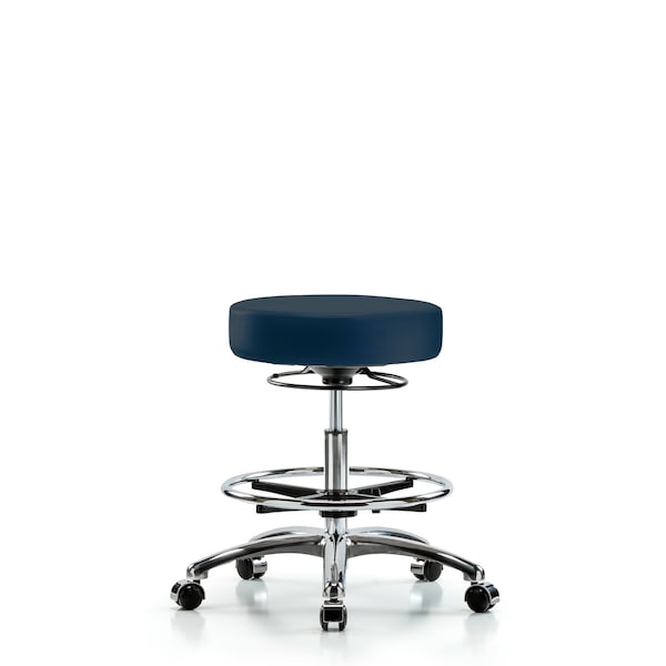 Blue Ridge Ergonomics Bench Stool, Med, Vinyl, Chrm, CF, Cstrs, Nav BR-VMBSO-CR-CF-CC-8582 - main