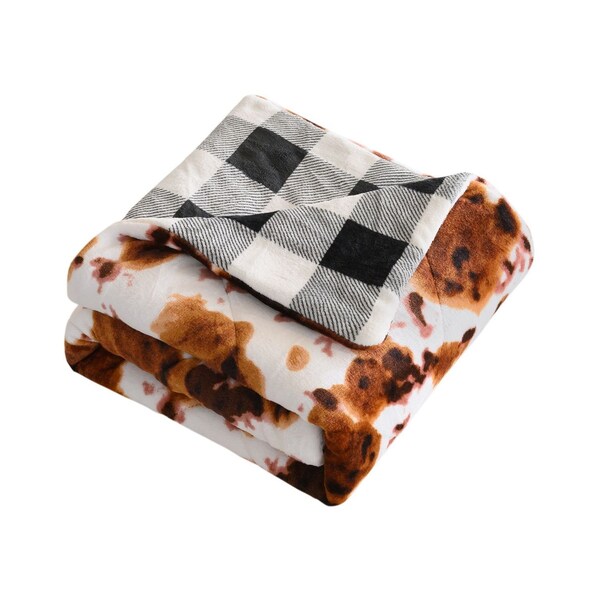 Homeroots 50" X 60" Brown and White Velvet Quilted Animal Print Plush Throw Blanket 535294 - main