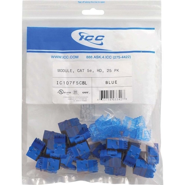 Icc Cat5e RJ45 Keystone Jack (Blue, 25-Pack), 25PK IC107F5CBL - main