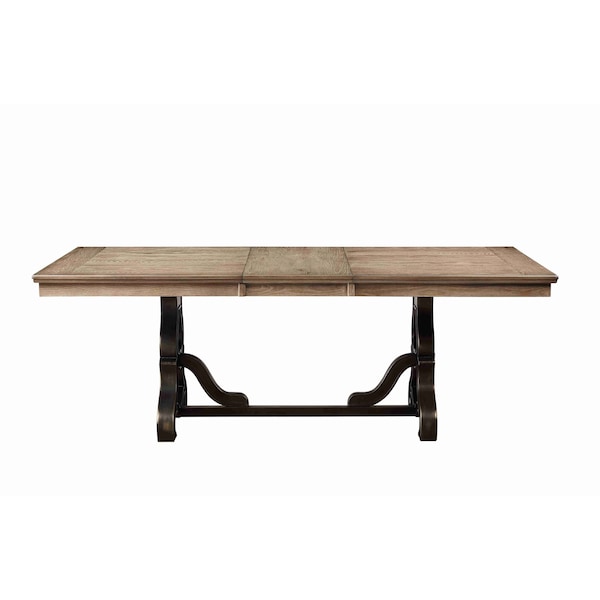 Homeroots 68" Natural and Black Wood Removable Leaf Trestle Base Extendable Dining Table 631267 - main