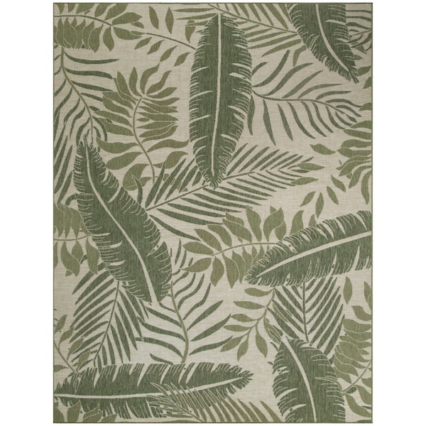 Homeroots 8' X 10' Ivory And Green Palm Leaf Indoor Outdoor Area Rug 550225 - main