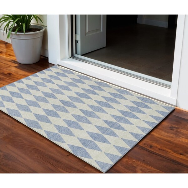 Homeroots 3' X 5' Sky Blue And Ivory Geometric Washable Indoor Outdoor Area Rug 577115 - main