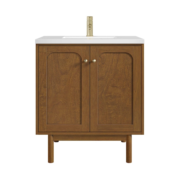 James Martin Vanities Laurent 30" Sgl Vanity, Honey Oak w/ Sgl Hole 3 CM White Zeus Silestone Top and Matching Backsplash 545-V30-HNO-1WZ - main