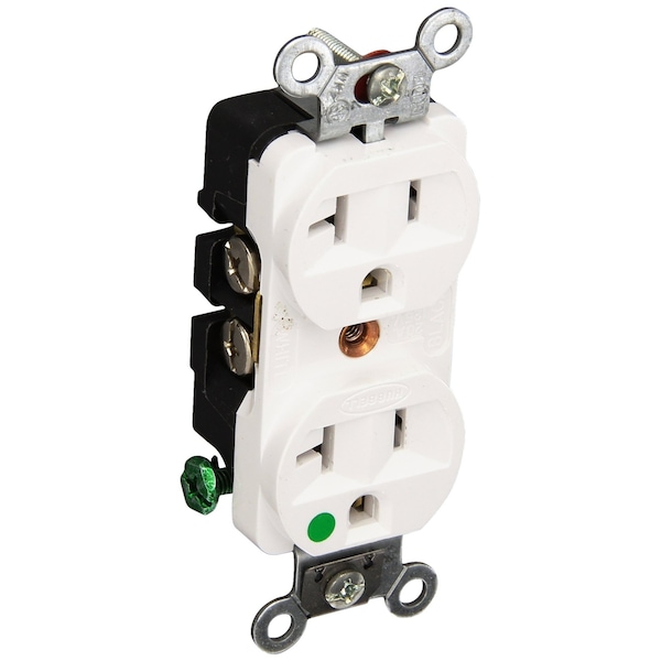 Hubbell Wiring Compact Hospital Grade Receptacle, 2-Pole 3-Wire, 20A 125V, 5-20R, White HBL8300HW - main