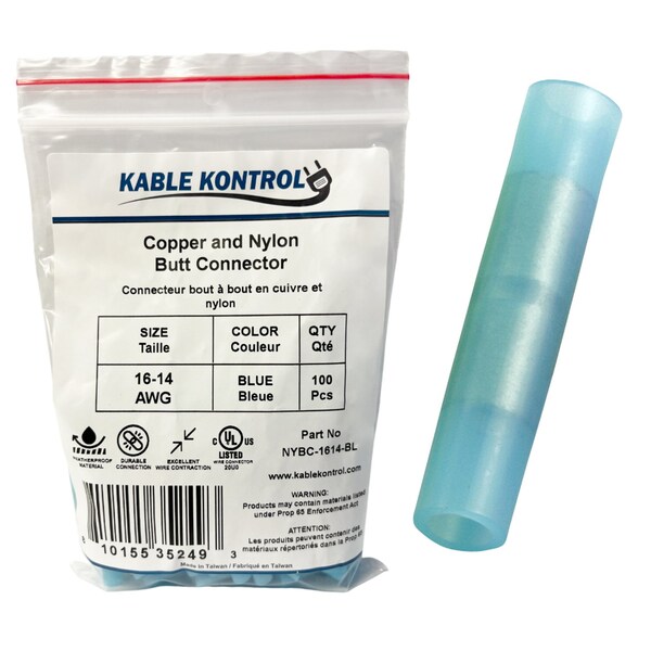 Kable Kontrol Butt Splice Wire Connector, 14 AWG Max, Blue, 100 PK NYBC-1614-BL - main