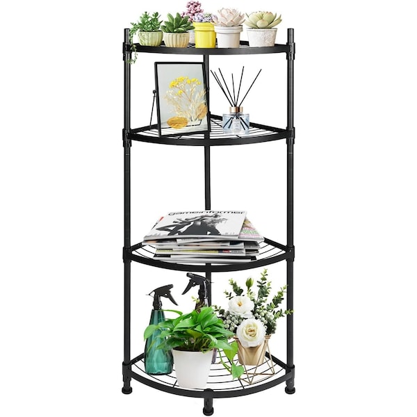 Simple Deluxe YSSOA 4 Tier Corner Display Rack Multipurpose Metal Shelving Unit, Bookcase Storage Rack Plant Stand HKSHLFCORN124304B - main