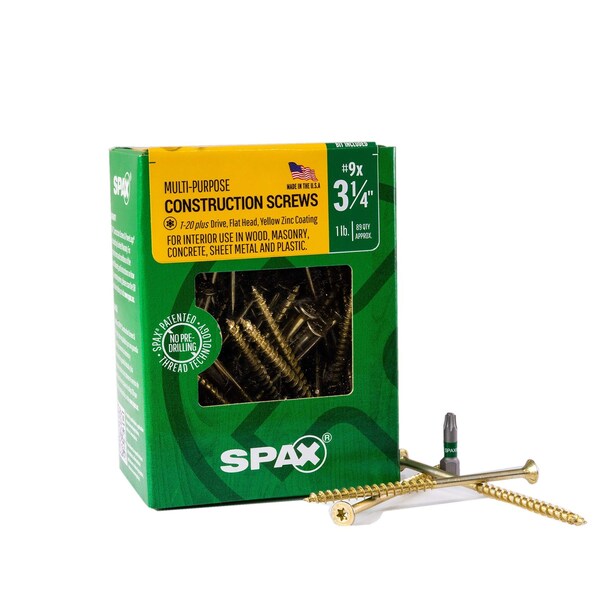 Spax #9 x 3-1/4 in Interior Wood Screws Construction Flat Head T-Star Plus, 89PK 4191020450804 - main