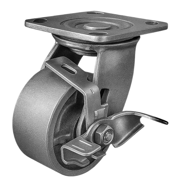 Hyw Products Heavy Duty Caster 4in Steel Wheel, Swivel with Brake 40-40S-A1-SS-TB - main
