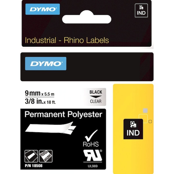 Dymo Label Tape Cartridge, Black/Clear, Labels/Roll: Continuous 18508DMO - main