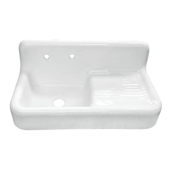 Kingston Brass 42" Cast Iron Single Bowl Wall Mount Kitchen Sink with Drainboard, White GCKWS422117 - main