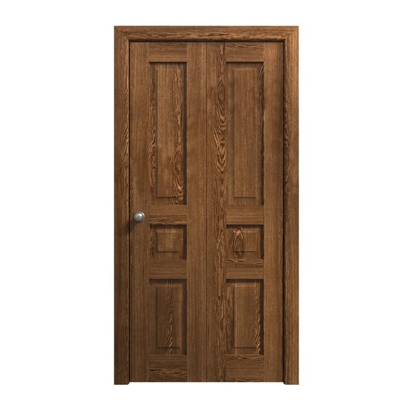 Sartodoors Sliding Closet Bi-fold Doors 60 x 84 inches, Ego 5012 Cognac Oak Veneer, Sturdy Tracks Moldings Tr EGO5012BF-DKO-60x84 (2* 30x84) - main