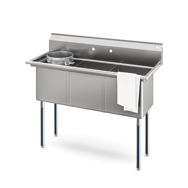 Koolmore 60 in. Three Compartment Commercial Sink Bowl Size 18x18x14 Stainless-Steel 18 Gauge KM-SC181814-N3 - main