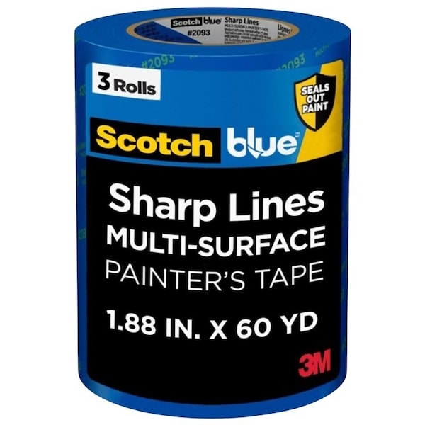 Scotchblue Sharp Lines Series Painters Tape, 60 yd L, 1.88 in W, Crepe Paper Backing, Blue, 3PK 2093-48TC3 - main