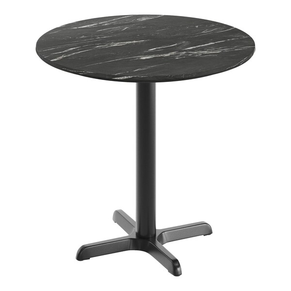 Flash Furniture Commercial 31.25" Black Faux Marble HPL Tabletop with Black Table Height X Base ST-RD31-BKMAR-T2222-GG - main