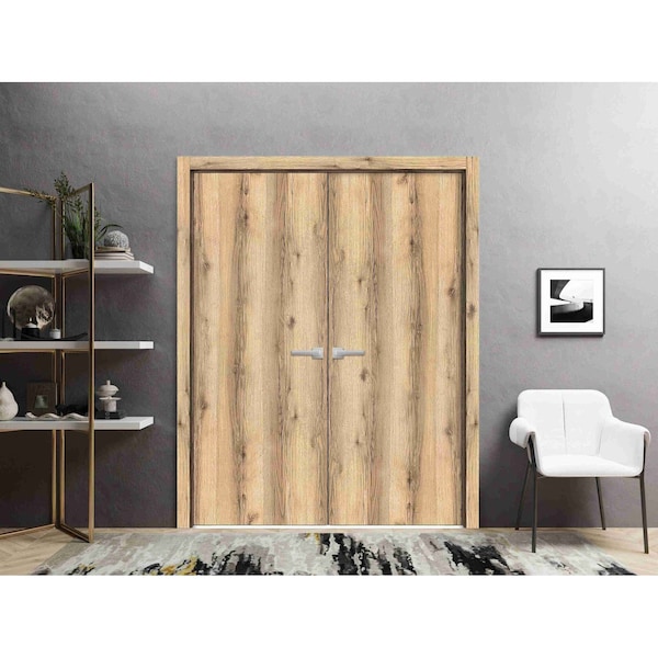 Sartodoors Planum Solid French Double Doors, Planum 0010 Oak, Wood Solid Panel Frame Trims, Closet Bedroom Stu PLANUM0010DD-DUB-36 - main