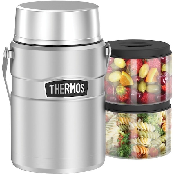 Thermos Stainless Steel Food Jar, 2 PP Inner Containers, 47 oz., Matte Steel SK3030MSTRI4 - main