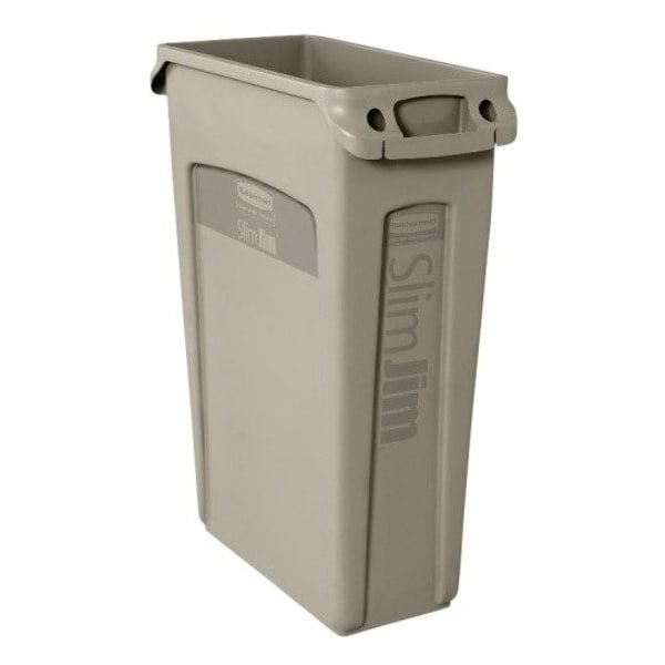 Rubbermaid Commercial Slim Jim 23 gal Rectangular Slim-Profile Plastic Can, Beige, None, Plastic, 11 in FG354060BEIG - main
