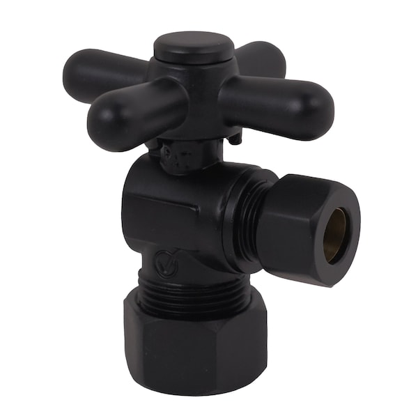 Westbrass Angle Stop, 5/8" OD x 3/8" OD, 1/4-Turn Cross Handle in Matte Black D105BX-62 - main