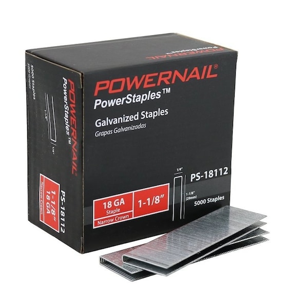 Powernail PowerStaples PS18112 Fine Wire Staple, 1/4 in W Crown, 1-1/8 in L Leg, 18 ga, Carbon Steel PS18112-6PK - main