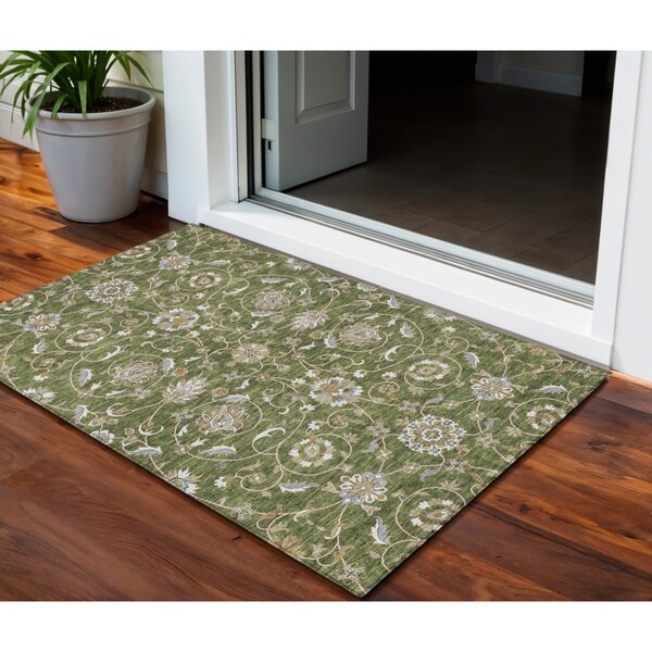 Homeroots 3' X 5' Olive Green Brown And Ivory Moroccan Washable Indoor Outdoor Area Rug 605169 - main