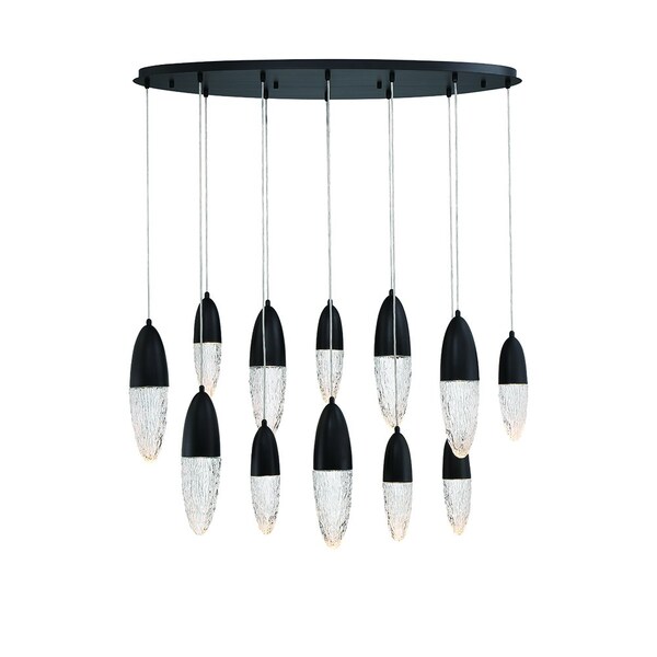 Eurofase Écrou Modern Halogen Indoor Chandelier, 12-Light, Drum, Dimmable, Black/Glass 43861-024 - main