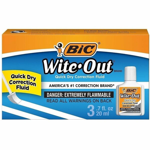 Bic Wite-Out Quick Dry Correction Fluid, 20 Ml Bottle, White, 3/pack PK3 WOFQD324 - main