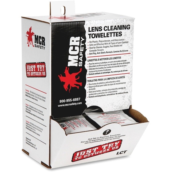 Mcr Safety Lens Cleaning Wipes, Safe & effective for all lens coatings, Silcone Free, Indiv Wrapped, (100 wipes/box, 25 boxes/case), 2500PK LCT - main