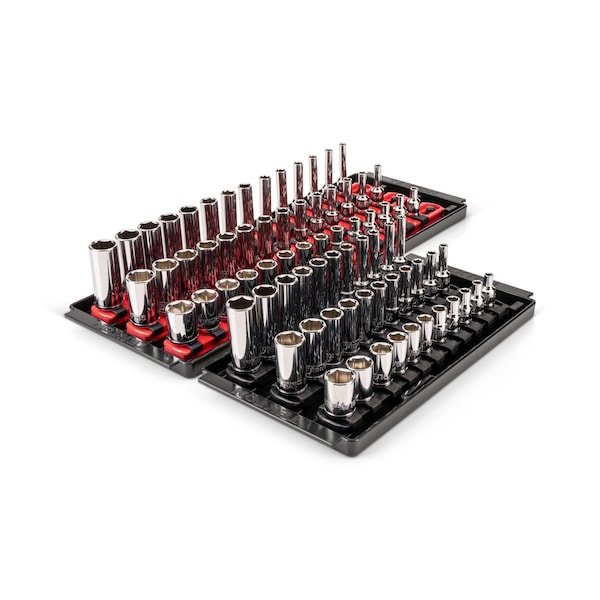 Tekton 1/4in Dr. Shallow, Semi-Deep, and Deep 6pt Socket Set w/Rails and Trays (5/32-9/16 in, 4-15 mm) SHD90218 - main