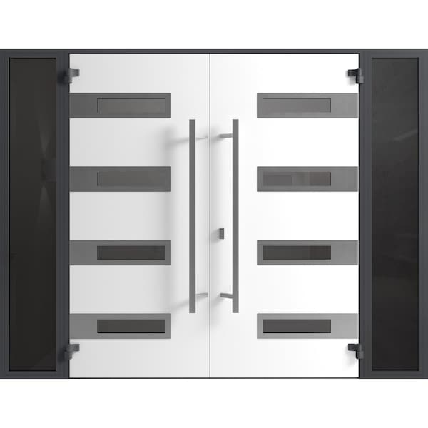 Vdomdoors Front Exterior Prehung Aluminum Double Doors Ronex0131 Black Enamel Mirrored Clear Glass 2 RONEX0131DEXD-BLK-W12+72+12xH96-RH-O - main