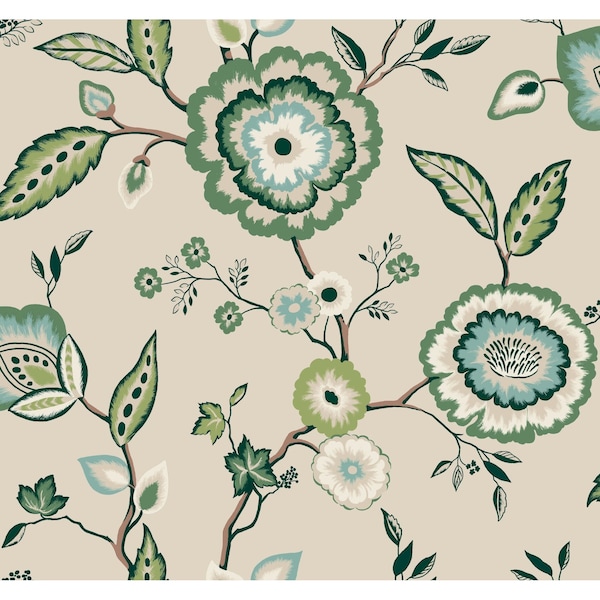 York Wallcoverings Dahlia Blooms Green and Beige Wallpaper GO8233 - main