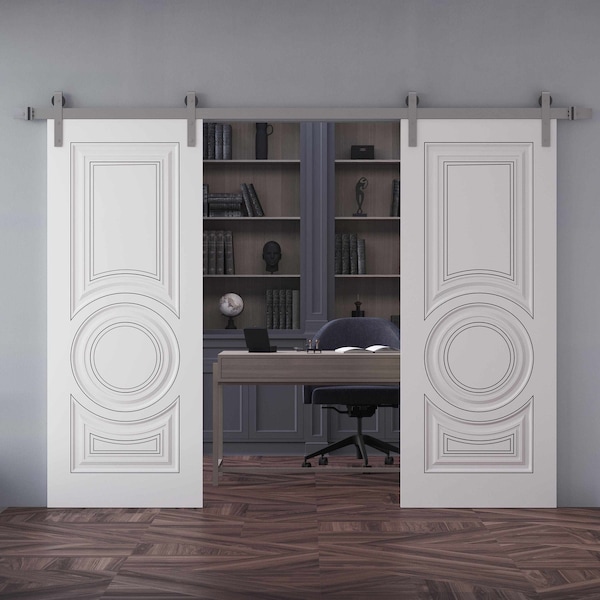 Sartodoors Double Barn Door 60x96 inches White Solid Core Modern Interior ROYAL9855DB-S-EMAL-6096 - main