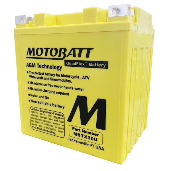 Motobatt 34Ah 440 CCA AGM Powersports Battery replaces Y60N24 Y60N30 12N24 YIX30 52515 53030 EXT30 PC925 MBTX30U - main