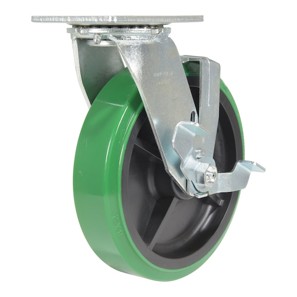 Vestil Polyurethane Swivel With Brake Caster 8 In. Diameter x 2 In. Width 1000 lb Green/Black CST-F34-8X2DT-SWB - main