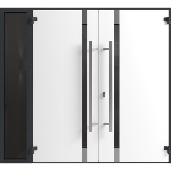 Vdomdoors Front Exterior Prehung Aluminum Double Doors Ronex1011 Grey 1 Sidelight Mirrored Clear Glass 1 RONEX1011DEXD-GRE-W72+12xH96-RH-I - main