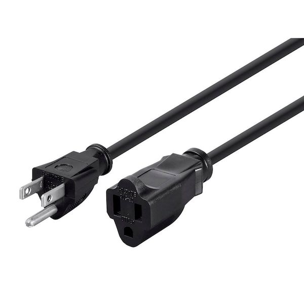 Monoprice SJTW Extension Cord, 14 AWG, Indoor, 14/3, 1 Outlets, 5-15R, Black, 5-15P, 10 ft 24199 - main