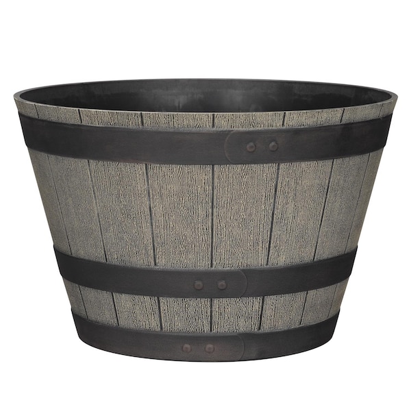 L&G 12 in. H X 19 in. W X 19 in. D X 19 in. D Polyresin Whiskey Barrel Planter Oak PVH6019TOI - main