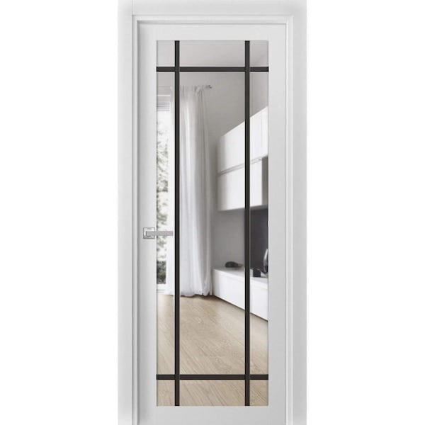 Sartodoors Solid French Door Clear Glass, Lucia 2266 White Silk and Aluminum Strips, Single Regular Panel Fra LUCIA2266ID-WS-30 x 80-Butterfly - main